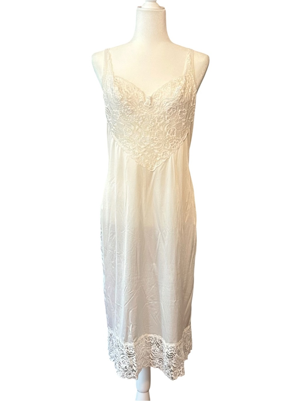 VINTAGE Vanity Fair Nylon Lace Slip Dress Women’s SZ 36 in Ivory Off White